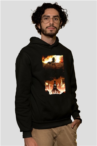 Attack On Titan Baskılı Unisex Siyah Hoodie
