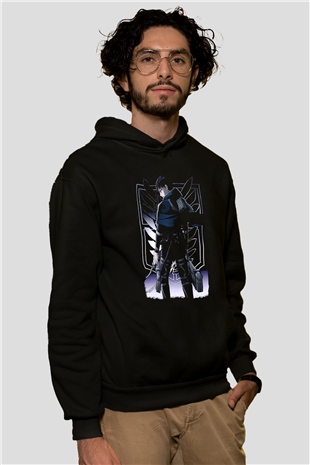 Attack On Titan Baskılı Unisex Siyah Hoodie