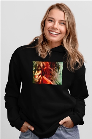 Attack On Titan Baskılı Unisex Siyah Hoodie