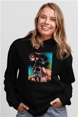 Attack On Titan Baskılı Unisex Siyah Hoodie