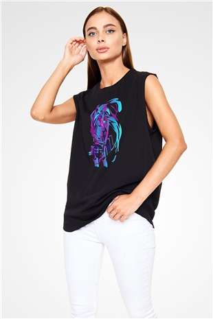 Attack On Titan Baskılı Unisex Siyah Kolsuz Tişört - Tshirt