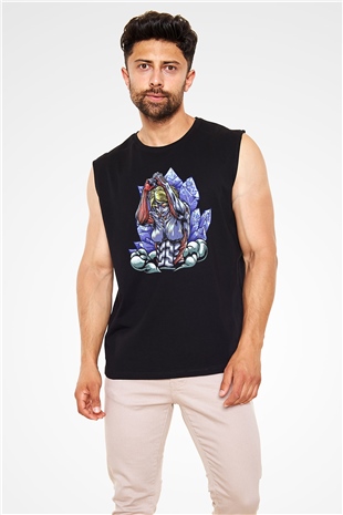 Attack On Titan Baskılı Unisex Siyah Kolsuz Tişört - Tshirt