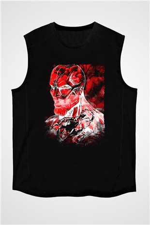 Attack On Titan Baskılı Unisex Siyah Kolsuz Tişört - Tshirt