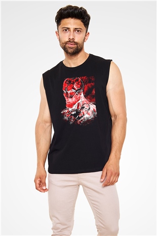 Attack On Titan Baskılı Unisex Siyah Kolsuz Tişört - Tshirt