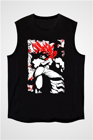 Attack On Titan Baskılı Unisex Siyah Kolsuz Tişört - Tshirt