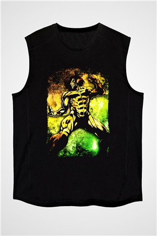 Attack On Titan Baskılı Unisex Siyah Kolsuz Tişört - Tshirt