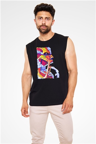 Attack On Titan Baskılı Unisex Siyah Kolsuz Tişört - Tshirt