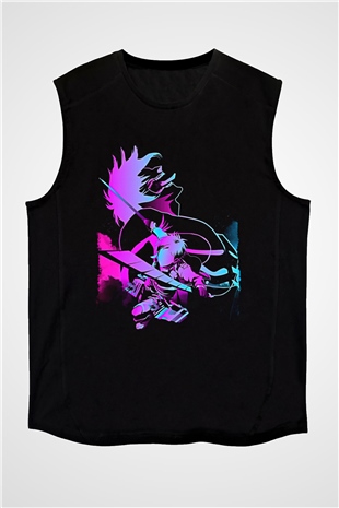 Attack On Titan Baskılı Unisex Siyah Kolsuz Tişört - Tshirt