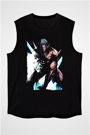 Attack On Titan Baskılı Unisex Siyah Kolsuz Tişört - Tshirt