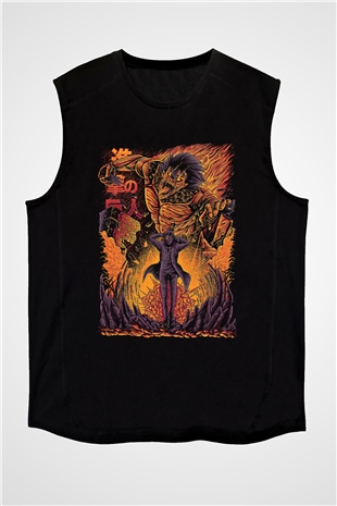Attack On Titan Baskılı Unisex Siyah Kolsuz Tişört - Tshirt