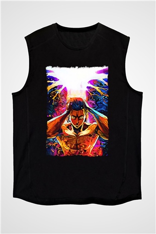 Attack On Titan Baskılı Unisex Siyah Kolsuz Tişört - Tshirt