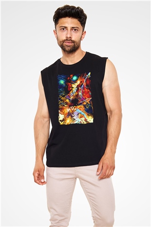 Attack On Titan Baskılı Unisex Siyah Kolsuz Tişört - Tshirt