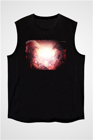 Attack On Titan Baskılı Unisex Siyah Kolsuz Tişört - Tshirt