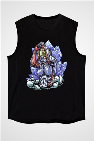 Attack On Titan Baskılı Unisex Siyah Kolsuz Tişört - Tshirt
