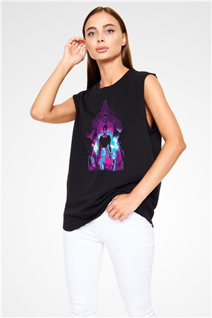 Attack On Titan Baskılı Unisex Siyah Kolsuz Tişört - Tshirt