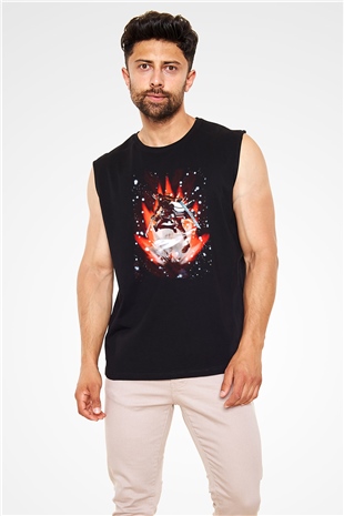 Attack On Titan Baskılı Unisex Siyah Kolsuz Tişört - Tshirt