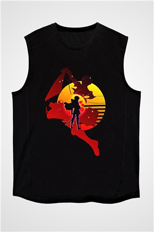 Attack On Titan Baskılı Unisex Siyah Kolsuz Tişört - Tshirt