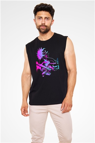 Attack On Titan Baskılı Unisex Siyah Kolsuz Tişört - Tshirt