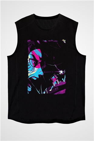 Attack On Titan Baskılı Unisex Siyah Kolsuz Tişört - Tshirt