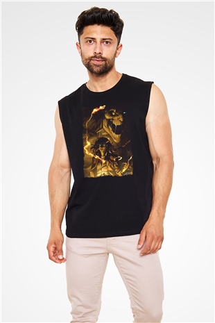 Attack On Titan Baskılı Unisex Siyah Kolsuz Tişört - Tshirt
