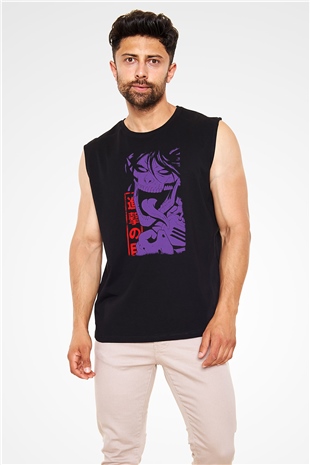 Attack On Titan Baskılı Unisex Siyah Kolsuz Tişört - Tshirt