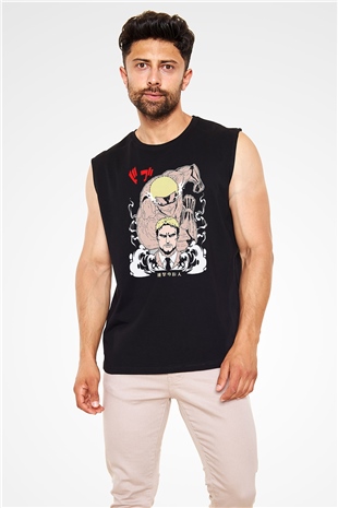 Attack On Titan Baskılı Unisex Siyah Kolsuz Tişört - Tshirt