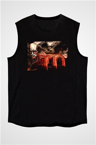 Attack On Titan Baskılı Unisex Siyah Kolsuz Tişört - Tshirt