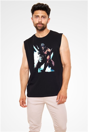 Attack On Titan Baskılı Unisex Siyah Kolsuz Tişört - Tshirt