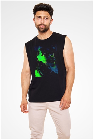 Attack On Titan Baskılı Unisex Siyah Kolsuz Tişört - Tshirt