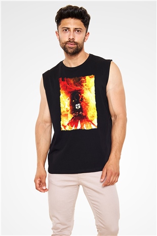 Attack On Titan Baskılı Unisex Siyah Kolsuz Tişört - Tshirt