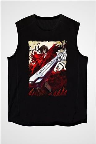 Attack On Titan Baskılı Unisex Siyah Kolsuz Tişört - Tshirt