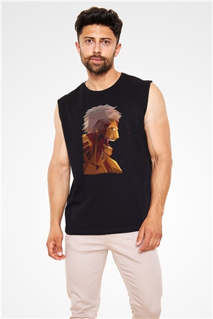 Attack On Titan Baskılı Unisex Siyah Kolsuz Tişört - Tshirt