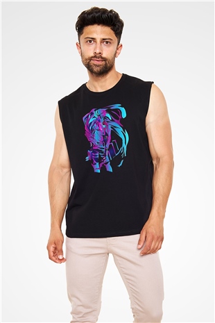 Attack On Titan Baskılı Unisex Siyah Kolsuz Tişört - Tshirt