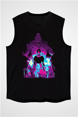 Attack On Titan Baskılı Unisex Siyah Kolsuz Tişört - Tshirt
