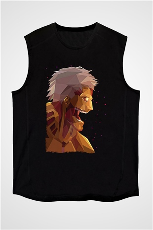 Attack On Titan Baskılı Unisex Siyah Kolsuz Tişört - Tshirt