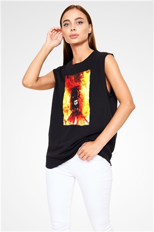 Attack On Titan Baskılı Unisex Siyah Kolsuz Tişört - Tshirt