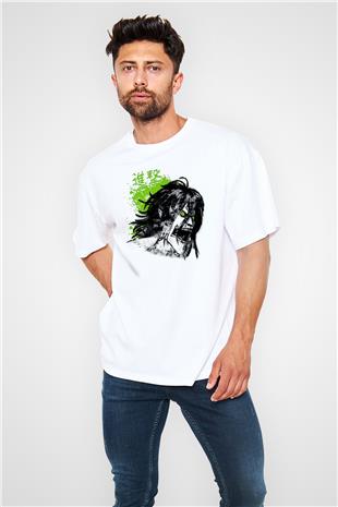 Attack On Titan Baskılı Unisex Siyah Oversize Tişört - Tshirt