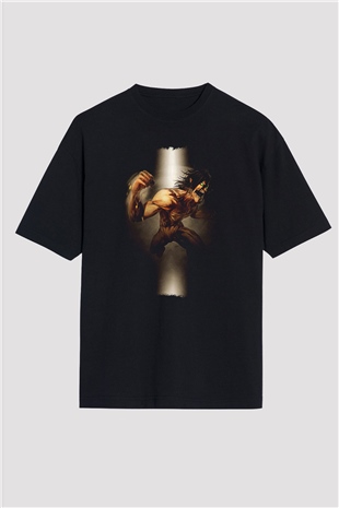 Attack On Titan Baskılı Unisex Siyah Oversize Tişört - Tshirt