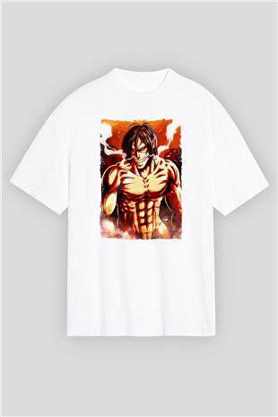Attack On Titan Baskılı Unisex Siyah Oversize Tişört - Tshirt