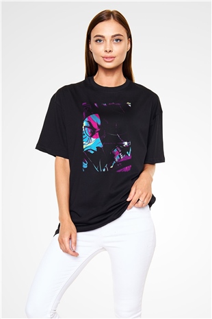 Attack On Titan Baskılı Unisex Siyah Oversize Tişört - Tshirt