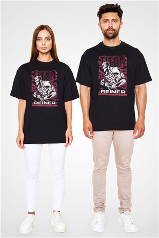 Attack On Titan Baskılı Unisex Siyah Oversize Tişört - Tshirt