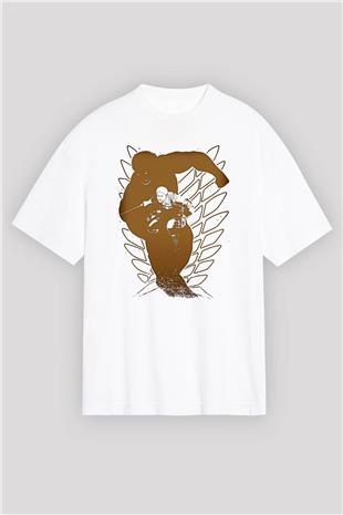 Attack On Titan Baskılı Unisex Siyah Oversize Tişört - Tshirt