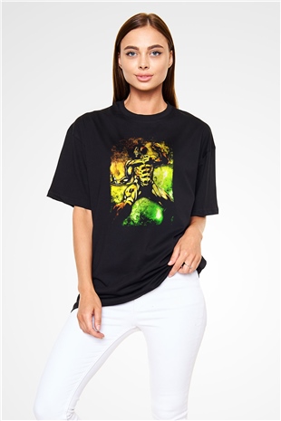 Attack On Titan Baskılı Unisex Siyah Oversize Tişört - Tshirt