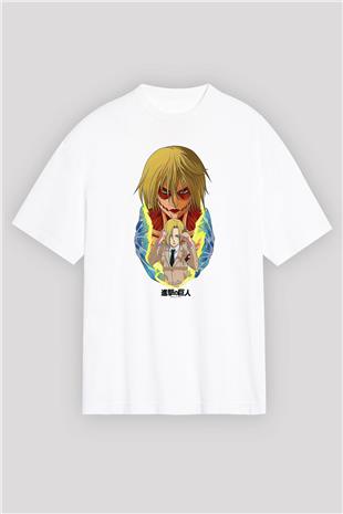 Attack On Titan Baskılı Unisex Siyah Oversize Tişört - Tshirt