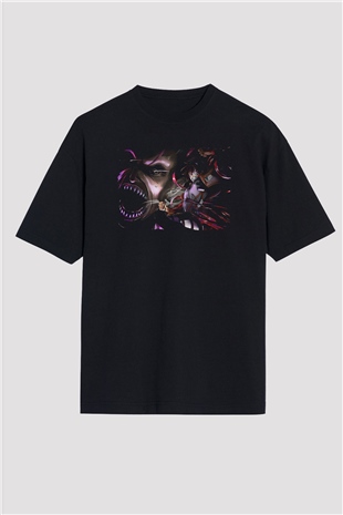 Attack On Titan Baskılı Unisex Siyah Oversize Tişört - Tshirt