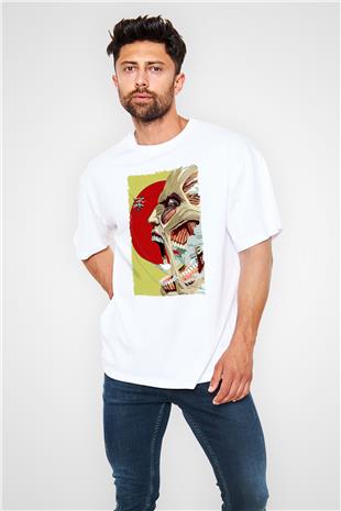 Attack On Titan Baskılı Unisex Siyah Oversize Tişört - Tshirt