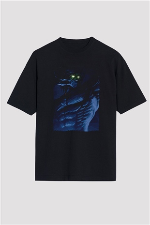Attack On Titan Baskılı Unisex Siyah Oversize Tişört - Tshirt