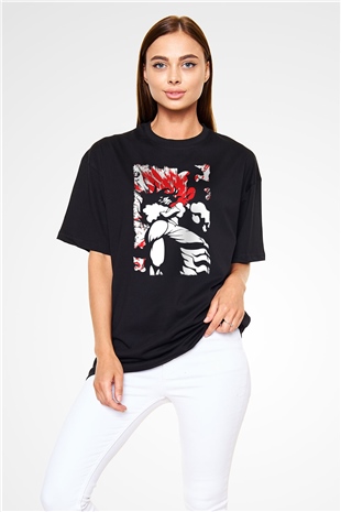 Attack On Titan Baskılı Unisex Siyah Oversize Tişört - Tshirt
