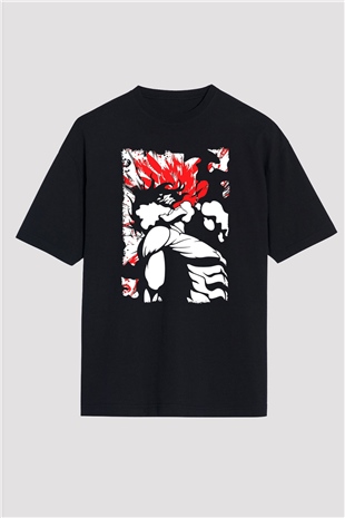 Attack On Titan Baskılı Unisex Siyah Oversize Tişört - Tshirt