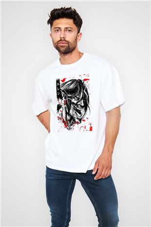 Attack On Titan Baskılı Unisex Siyah Oversize Tişört - Tshirt